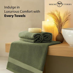 House Of Terry 100% Cotton Bath Towel 1000 Gsm | Quick Dry, Soft & Absorbent, Fade-Resistant, Skin-Friendly Large Size Towel (Olive Green & Blue) - Pack Of 2