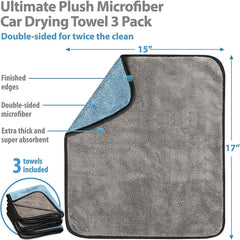 Auto Hub Heavy Microfiber Cloth For Car Cleaning & Detailing, Double Sided, Extra Thick Plush Microfiber Towel Lint-Free, 800 Gsm | Pack Of 3 (Blue)
