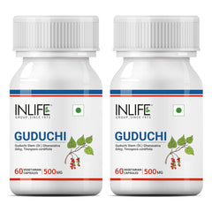 Inlife Guduchi Giloy Tinospora Cordifolia Stem Extract For Immune Support Supplement, 500mg, Support General Well - Being | 60 Veg Capsules 50gm 0.1lbs Each Pack Of 2