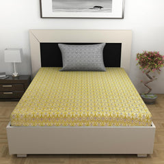 100% Cotton Single Bedsheet With 1 Matching Pillow Covers - 57 X 87 Inches, Grey & Green | All Weather Comfort & Bedroom - Softness & Natural Breathability