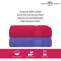 House Of Terry 100% Cotton Bath Towel 1000 Gsm | Quick Dry, Soft & Absorbent, Fade-Resistant, Skin-Friendly Large Size Towel (Paradise Pink & Lilac) - Pack Of 2