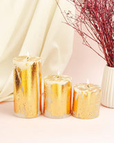 GOLD DUST UNSCENTED PILLAR CANDLE SET OF 3 | 4, 3*6INCH EACH LONG BURNING TIME