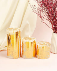 GOLD DUST UNSCENTED PILLAR CANDLE SET OF 3 | 4, 3*6INCH EACH LONG BURNING TIME
