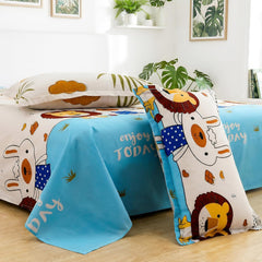 Kids Double Bed Bedsheet Set With 2 Pillow Covers - 88 X 100 Inches, White & Brown | Soft Bedding For Boys & Girls | Cartoon Design