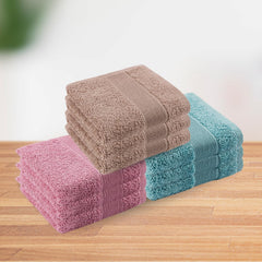 Haus & Kinder Harmony Bath, Face & Hand Towel 800 Gsm | Ultra Soft 100% Cotton Towel For Men, Women | Pink, Almond & Blue (Pack Of 12)