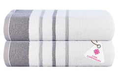 Casa Copenhagen Designed In Denmark White Bay Super Soft 2 Pieces 100% Cotton Large Bath Towel 525 Gsm - Dark Grey/Light Grey