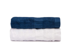 Mush Bamboo 100% Bamboo Hand Towels 400 Gsm | Ultra Soft, Absorbent & Quick Dry Towel (Navy Blue & White) - Set Of 2