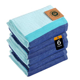 Suntails Cosmic Turkish Cotton Hand Towel 175 Gsm | Quick-Dry, Lightweight Towel With Striped Design & Fringe (Deflt Blue)- Pack Of 6