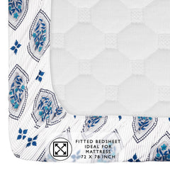 Fitted Bedsheets King Size With 2 Pillow Cover - 72 X 78 Inches, Cream & Blue | All Around Elastic Bedsheet - Crafted From Soft, Breathable Fabric