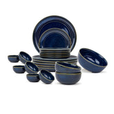 Ceramic Dinner Set Of 21 Pcs, Blue Green | Crockery Set, Dining Sets Crockery Items - 6 Dinner Plates+ 6 Quarter Plates+ 6 Veg Bowls, 180ml Each+ 2 Medium Bowls, 1000ml Each+ 1 Large Bowl, 1500ml
