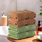 Kuber Industries Cotton Hand & Face Towels 200 Gsm | Easily Washable Workout Gym Napkins For Men - Green & Golden (Pack Of 4)