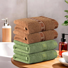 Kuber Industries Cotton Hand & Face Towels 200 Gsm | Easily Washable Workout Gym Napkins For Men - Green & Golden (Pack Of 4)