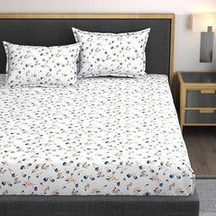 Premium Heavy Cotton Bedsheets Elastic Fitted Double Bedsheets With 2 Pillow Covers - 72 X 78 X 10 Inch, Blue | Elastic Fitted King Size Bedsheet