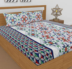 Cotton Elastic Fitted Bedsheet For King Size With 2 Pillow Covers | 72 X 78 Inches, Multicolor | Soft Cotton Feel, Wrinkle-Free, Breathable