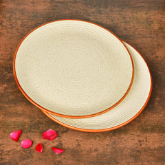 Studio Pottery Ribbed Ceramic Dinner Serving Plates Set Of 2 - Off White, Diameter: 10 Inches | Full Plates - Ceramic Platter - Fiesta Of Hope Collection
