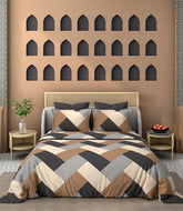 1 Double Bedsheet For King Size With 2 Large Size Pillow Covers - 108 X 108 Inches, Beige & Brown | Light Weight, Suitable For All Seasons & Easy To Wash