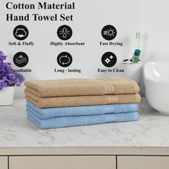 Fresh From Loom Luxury Fur Collection Hand Towel 500 Gsm Napkins Cotton High Absorbency Double Stitched Size (Aqua & Beige) - Set Of 4