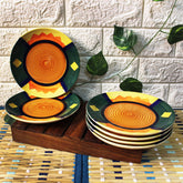 Boho Fiesta Hand Painted Ceramic Quarter Plates Set Of 6 - Multicolor | Small Side Plates For Dinner & Snacks - 7 Inch, 6 Pieces, Microwave Safe