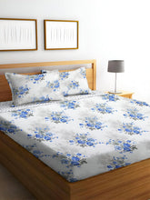 Printed King Size Bedsheet With 2 Matching Pillow Covers - 90 X 90 Inches, Grey & Blue | Durable & Long-Lasting | Naturally Soft, Breathable, & Skin-Friendly