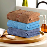 Heart Home Cotton Hand & Face Towels 600 Gsm | For Men & Women Easily Washable Workout Gym Towel - Dark, Sky Blue & Golden (Pack Of 3)