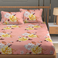 Premium Heavy Cotton Elastic Fitted King Size Bedsheet With 2 Pillow Covers - 72 X 78 X 10 Inches, Baby Pink | All Weather Comfort & Bedroom - Softness & Natural Breathability