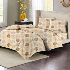 Bedding Set 1 Double Bedsheet, 2 Pillow Covers With 1 Comforter | 90 X 90 Inches, Beige & Brown | Perfect For Queen Bed Durable & Wrinkle Free - All Season Bedding