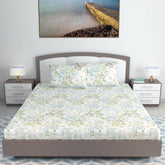 100% Cotton Double Bedsheet For King Size With 2 Pillow Covers | 108 X 108 Inches, White & Green - Perfect For Home, Guest House, Hotel | Soft, Breathable & Comfortable