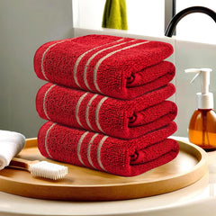 Kuber Industries Cotton Face Towel 600 Gsm | Workout Gym Napkins Hand Towel For Men & Woman Quick-Drying Napkins -Red (Pack Of 3)