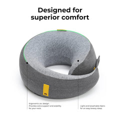 Travel Pillow Pure Memory Foam Neck Pillow, Comfortable Pillow, Gray Color | Breathable Cover, Machine Washable, Airplane Travel Kit, Round Design, Lightweight, Adjustable Pillow