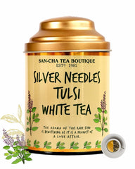 San-Cha Silver Needles Tulsi White Tea - 75gm, 2.6 Ounce | Supports Improved Immunity - Low Caffeine, Richest In Antioxidants