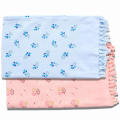 100% Printed Thin Towel 700 Gsm | Quick Dry & High Absorbent Thorthu Bath Cotton Towels (Blue & Pink) - Set Of 2