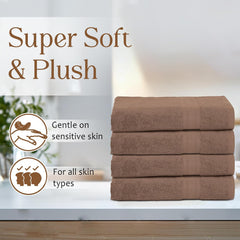 Ambra Linens 100% Cotton Bath Towel 2 Kg | Soft & Plush Highly Absorbent Large, Everyday Use, Durable Bath Towel (Brown) - 4 Pcs