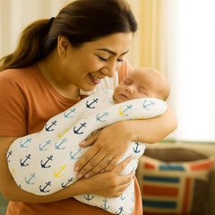 Organic Cotton Muslin Baby Bath Towel 200 Gsm | Cotton Cloth Premium Baby Washable Reusable, Absorbent, Extra Soft (Anchor & Plus)- Pack Of 2