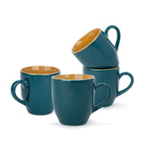 Ceramic Coffee Mug Set Of 4 - 300ml Each, Teal Green | Medium Mug With Glossy Finish - Stoneware Coffee Cup Set | Ceramic Cup - Microwave Safe & Dishwasher Safe