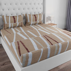 King Size Bedsheet With 2 Pillow Covers - 110 X 108 Inches, Beige & White | Ideal For House, Guest House, Hotel | Soft & Comfortable Sleep Experience