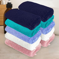 Heelium Bamboo Face Towel 1200 Gsm | Ultra Absorbent & Odour-Free 3x Softer Than Cotton Towels | Pack Of 10 -Blue, Teal, Iris, White & Peach