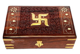 Exquisitely Hand Brass - Filled Wooden Swastik Box For Good Luck| Jewellery Box, Handmade Decorative Case, Vanity Organiser For Women, Girls, Necklaces, Gold 8 X 5 Inches, Tombs