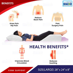 Orthopedic Bed Wedge Elevated Leg Pillow, Firm Supportive, White, Large Size | Foam Wedge For Leg Elevation Reduces Back Pain & Improves Blood Circulation | Zipper Washable Cover - Pack Of 1