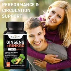Mexmy Feel Eighteen Triple Korean Panax Ginseng + Ginkgo Biloba Supplement Capsules For Energy, Memory & Peak Performance | Cognitive Support, Mental Clarity & Stamina | 60 Capsules 100gm 0.2lbs