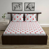 Cotton Double Bedsheet With 2 Pillow Covers - 87 X 100 Inches, Grey & Red | Smooth & Comfortable For Daily Use - All Weather Coziness & Bedroom Style