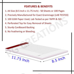 A4 Size, Cornell System Writing Notepads, 50 Single Side Ruled Sheets Per Pad (White) Pack Of 20