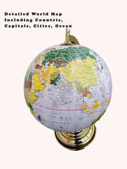 Rotating World Globe 8 Inch With Gold Arc & Wooden Stand For Show Piece For Home, Office, Study Table Decor, Birthday, Party Gifts For Students, Multi, Pack Of 1