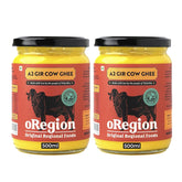 Premium A2 Gir Cow Ghee By oRegion | Vedic Bilona Method, Curd Churned Desi Cow Ghee For Protact Eyesight | 1 Litre (500ml * 2) 33.8 Ounce | Jar Pack