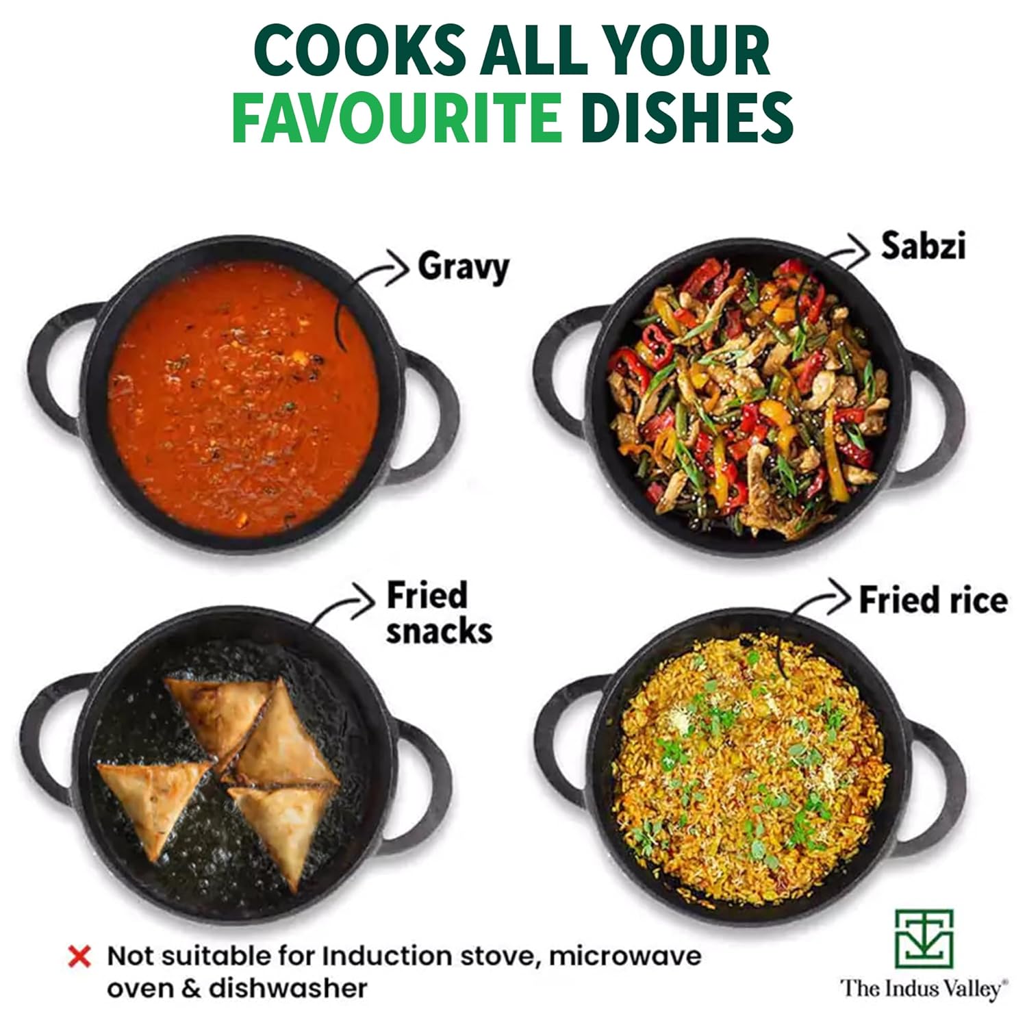 Pre-Seasoned Black Cast Iron Kadai With Curve Handle - Medium, 25.2cm, 10 Inch, 2.2 Liters, 2.3 Kg | Gas Compatible, Naturally Nonstick, 100% Pure & Toxin-Free Pre-Seasoned Black Cast Iron Kadai With Curve Handle - Medium, 25.2cm, 10 Inch, 2.2 Liters, 2.3 Kg | Gas Compatible, Naturally Nonstick, 100% Pure & Toxin-Free