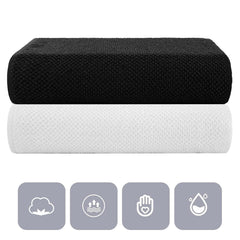 Casa Copenhagen Designed In Denmark Popcorn Super Soft 2 Pieces 100% Cotton Large Bath Towel 525 Gsm - Black & White