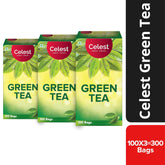 Celest Green Tea Bags - Pack Of 3 X 100 Enveloped Tea Bags | Helps Boost Metabolism, Zero Calories, Manage Waistline - Green Tea For Weight Loss