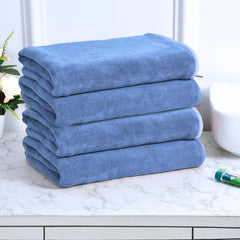 Black Gold The Finer Touch Premium Microfiber Bath Towel 1800 Gsm | Ultra Soft & Absorbent Quick Dry Towel Lightweight Microfiber Bath Towel (Blue) - Pack Of 4