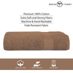 House Of Terry 100% Cotton Bath Towel 1000 Gsm | Quick Dry, Soft & Absorbent, Fade-Resistant, Skin-Friendly, For Men & Women Towel (Brown) - Pack Of 2