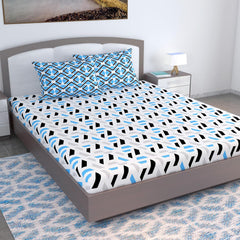 Cotton Extra Double Bedsheet For King Size With 2 Pillow Covers | 87 X 106 Inches, Blue & White - Ideal For Home, Guest House, Hotel | Soft & Breathable Fabric