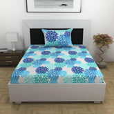 100% Cotton Single Bedsheet With 1 Matching Pillow Covers - 57 X 87 Inches, Grey & Blue | All Weather Comfort & Bedroom - Softness & Natural Breathability